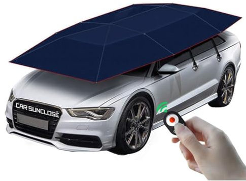 LSHFYV Movable Carport, Universal Car Sun Shade Umbrella Cover Tent, Fully Automatic Folding Remote Control, Car Umbrella with Removable Battery, Portable Auto Protection Sunshade,Navyblue-4.9x2.3m