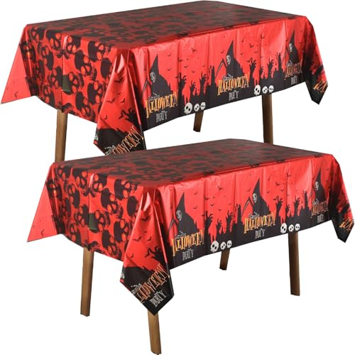 POPOYU 2 Stück Halloween Tischdecke Folie Halloween Deko,54x108 Zoll Rechteckige Ausmal Tischdecke,Gruseliger Kürbis Spinnennetz Tischdecke für Feiertags Dinner Tischdekor,Halloween Partyzubehör