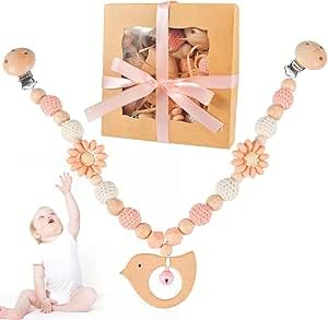 Qooloo Kinderwagenkette Holz Baby,Kinderwagen Kette für Babys,Kinderwagenspielzeug Für Babys, Niedliche Tierform Kinderwagenspielzeug für Babys und Kleinkinder ab 0-24 Monaten