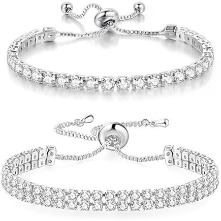 2 Pièces Bracelet Tennis Femme Argent, Zircon, Diamant, Strass - Bijou Élégant