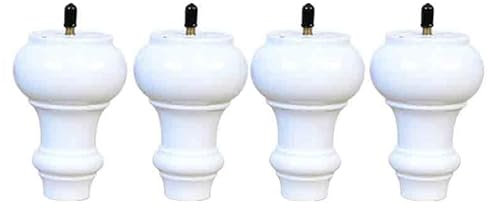 Furniture Legs Set of 4 Solid Wood Bun Tall White Replacement Solid Wood Dresser Legs Sofa Cabinet Couch Replacement Legs (18cm M8)