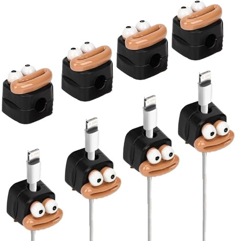 8 Pcs Funny Cable Organiser Clips, Cable Organiser with Suction, Black Wire Organiser, Charger Holder Suitable for Desktop Phone Computer Desk Office Car Bedside Table and Wire Holder