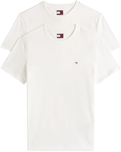 Tommy Jeans Mens TJM Xslim 2pack Jersey Tee Ext Dm0dm20687 S/S T-Shirt, Multi (Ecru/Ecru), XXL UK