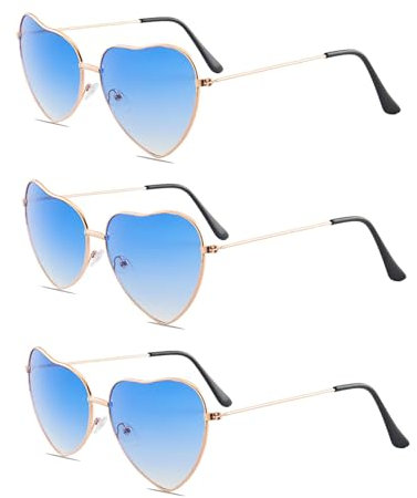 GOZINA 3 Pack Herz Sonnenbrille, Sunglasses Woman, Partybrillen, Sonnenbrille Herz, Lustige Brillen, Herzbrille, 70er 80er 90er Jahre Reisen Hochzeit Urlaub Geburtstag Party (progressives Blau)
