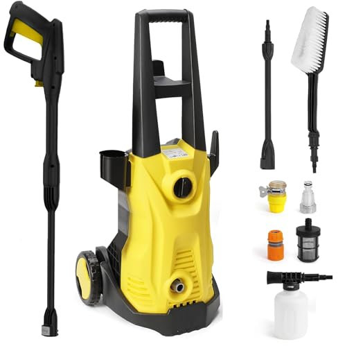 Oamger Nettoyeur Haute Pression HydroBoost,1500 W, Pression : Max: 150 Bar, Débit : 420 l/h, Tuyau de 5m et Pistolet Haute Pression, nettoyeurs Haute-Pression adapté à la Maison, Jardin/Voiture