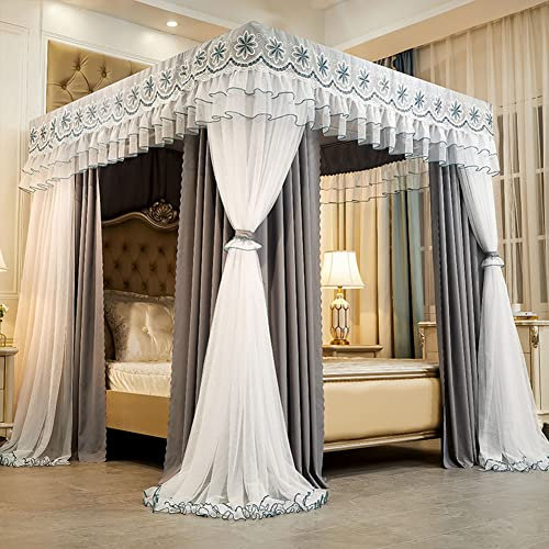 Princess Four Poster Bed Canopy Net Double Layer Blackout Curtains King Size Bed (Frame Included)