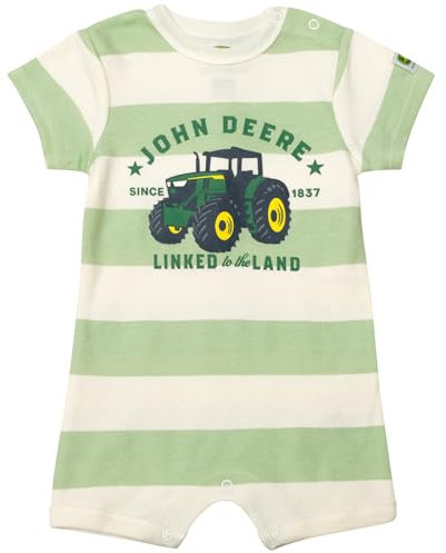 John Deere New Born to Toddler Truck Romper Sizes (Newborn - 3T), Pale Green/Cream Stripes, 6-9 Months