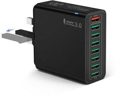 33W USB Plug UK, 8-Port Multi USB Charger Fast Charge Plug Fast Charging Plug,Multiple Power Adapter Multiport Mains Wall Plug for iPhone 16 15 14 13 12 11 Pro Max SE XS XR Plus, iPad, Samsung Galaxy