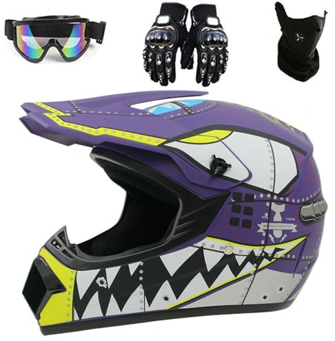 Casco Da Motocross con Occhiali Guanti Face Mask, per Bambini E Adulti, Casco Da Motociclista AVT MX Integrale Per Downhill Offroad Enduro Scooter Sport(1 Blue,S(52-53cm))