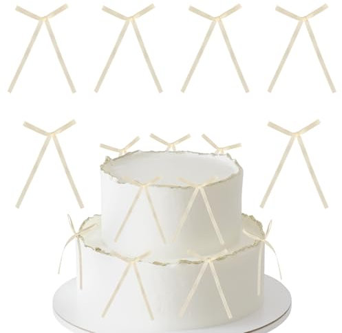 30Pcs White Bows Cake Toppers, White Bows Cake Decorations, Bows Decorations for Birthday Wedding Anniversary Baby Shower Cake Decorations,Beige Bows for Gift Wrapping, Christmas Tree Decor Supplies