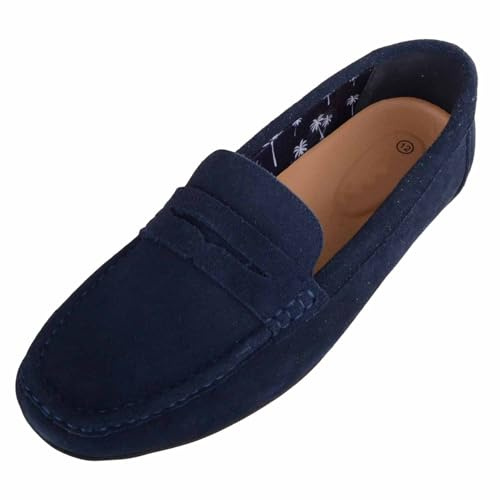 ABSOLUTE FOOTWEAR Mens Genuine Leather Suede Casual Loafer Slip On Shoes, Navy, UK 10 / EU 44