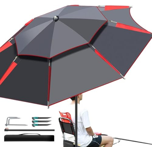 Parasol d'extérieur, parasol d'extérieur - Parapluie à double auvent - Grand parasol pour la pêche, de pêche rond pour trrasse, patio