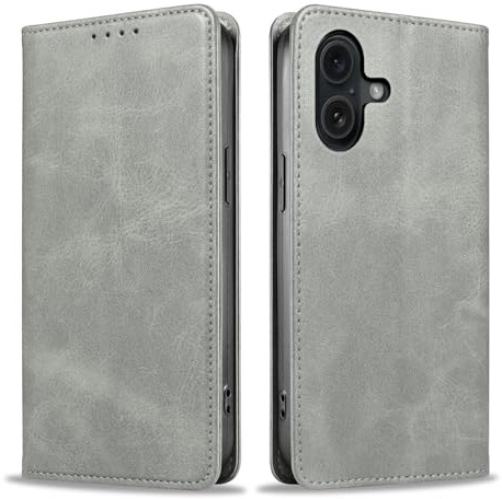 LBH Handyhülle Smartphone-Hülle für Apple iPhone 16 Plus Klapphülle Magnetverschluss Kartenfächer Geldfach Standfunktion Case Etui Rundumschutz Schutzhülle Grau
