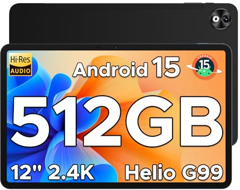 T40 PRO Android 15 Tablet 12 Zoll Helio G99, 20GB RAM 512GB ROM(2TB TF), 4G LTE,10800mAh Akku, 2.4K Display Tablet mit SIM Card Slot, 16MP+8MP 4G Dual SIM/5G WiFi/GPS/Widevine L1