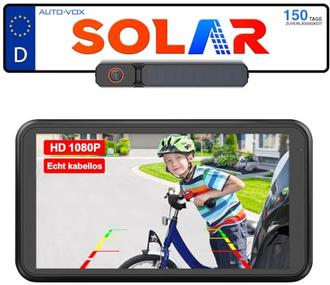 Foxpark Solar Rückfahrkamera Kabellos:Zwei-Minuten-Schnellinstallation & HD 1080P mit 5 Zoll Monitor, Leistungsstarke Nachtsicht, IP69K Auto Wasserdicht Rückfahrkamera Funk Set für Wohnmobil, LKW