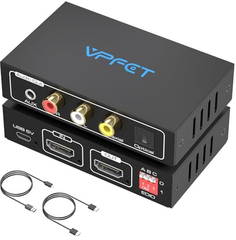 HDMI Audio Extractor 4K audio splitter to Optical 3.5mm AUX L or R Coaxial Converter 8 EDID Settings Supports HDCP 1080p for PS4, PS5, Xbox,Blu-ray/DVD/HD players, cable/satellite boxes