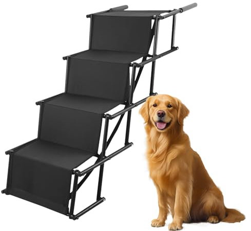 Hundetreppe –Extra Breit 4 Stufen Hunderampe Klappbar, für Große und Kleine Hunde, Stufen für Haustiere,Einstiegshilfe Hund Auto,Bis 80 KG Belastbar, Für alle Fahrzeuge Nutzbar