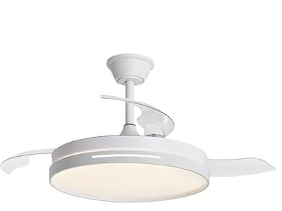 Casa Shop Ventilador de Techo con Luz de 66W y Aspas Retráctiles 2880LM y Mando a Distancia, motor DC, 6 velocidades, Silencioso, 3 Aspas desplegables (Blanco Perla)