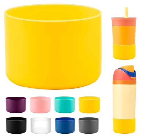 Bluwing Silicone Boot for Owala Kids Water Bottle 14/16 oz, Anti-Slip Protective Sleeve Bottom Protector for Owala Kids Tumbler 12oz, FreeSip 14/16oz(Yellow)
