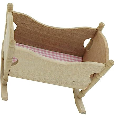 FOYTOKI Adorable Miniature Wooden Cradle Toy Mini House Accessories for Crib Toys