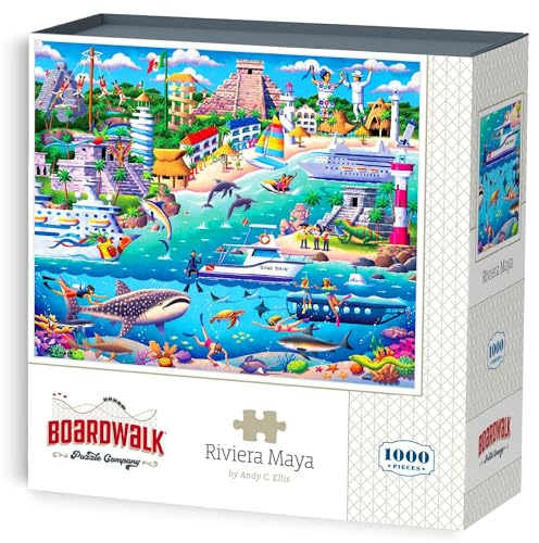 Boardwalk Puzzle Company Jigsaw Puzzle, Riviera Maya, 1000 Piece | Exclusive Art by Andy C. Ellis, Precision-Cut, Snap-Fit Pieces, For Adults