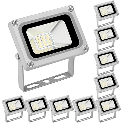 Yokqexz Faretto LED da Giardino da 10W, Luce di Inondazione - Design Ultra Sottile for Aiuole E Illuminazione A Bordo Piscina, DC 12-24V(10 Pack)