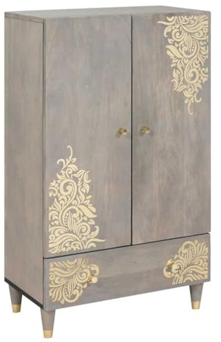 vidaXL Highboard Grau 60 x 33 x 100 cm Massivholz Mango