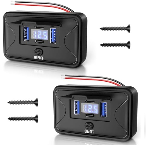 Wolfwill 78W 4-Port USB Outlet Charger 12V 24V, 30W 36W PD3.0 & Dual 18W QC3.0, Wall Surface/Flush Mount Socket Panel with Power Switch for Car Bus RV Truck Marine Golf Cart (2pcs)