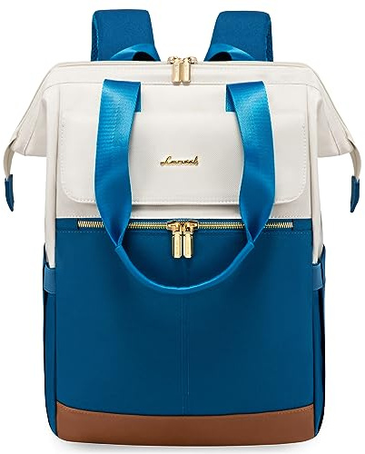 LOVEVOOK Backpack Womens, Laptop Rucksack Bag for Ladies, Waterproof Daypacks for Office Teacher Nurse, Fashion School Bags for Work University Travel Business, Beige - Blue