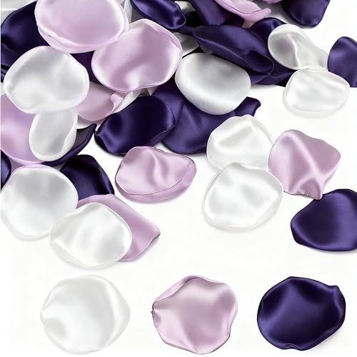 JNYUTEEN 300 Piezas Pétalos de Rosa de Seda, Pétalos Artificiales Reutilizables, Pétalos de Flores en Colores Lila Lavanda y Blanco para Decoración de Bodas y Valentín
