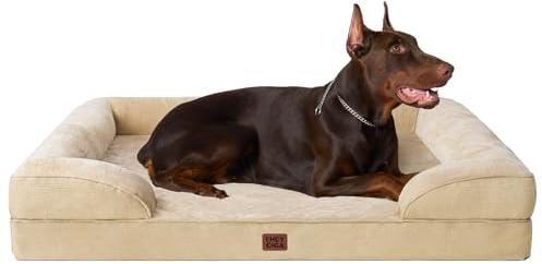 EHEYCIGA Orthopädisches Hundebett Grosse Hunde, 122x89cm, Hellbraun | Orthopädischer Eierkistenschaum, Waschbarer und Wasserdichte Bezug, Rutschfester Boden, Reversibles Design, Atmungsaktiv