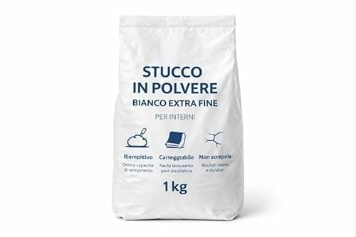 Stucco in Polvere Bianco Extra Fine 1 kg per Interni a Base di Gesso Superventilato Autoadesivo Riempitivo Facile da Carteggiare per Muri e Cartongesso – LEMAG SRL
