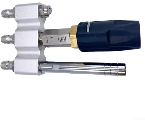 Pressure washer nozzle with 37 GPM flow rate featuring long reach jet spray and adjustable water stream for improved cleaning coverage (triple head)