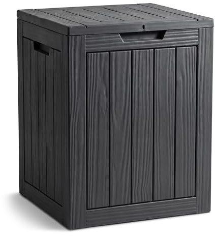 AKORD Gartenbox Wasserfest 113L Aufbewahrungsbox für Balkon & Terrasse, Kissentruhe aus robustem Kunststoff in Holzoptik, Polypropylen, 46 x 43 x 58,5 cm, Schwarz
