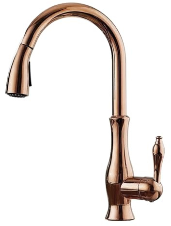 TYMYW Rose Gold Kitchen Tap with Pull Out Spray Dual Mode Retro Kitchen Mixer Tap for Sink Single Lever 1 Hole Brass