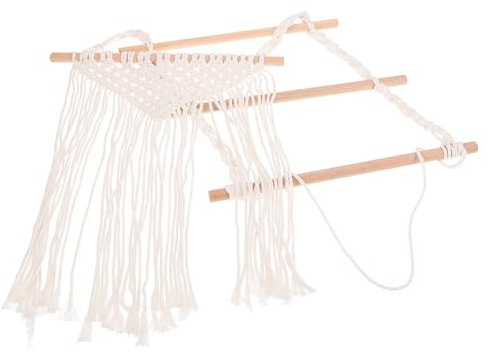 CVUTOVO Boho Makramee Wandhalterung aus Baumwollseil und Holz für Kinderzimmer Haarschmuck Aufbewahrung Hängeständer für Clips und Haarschleifen