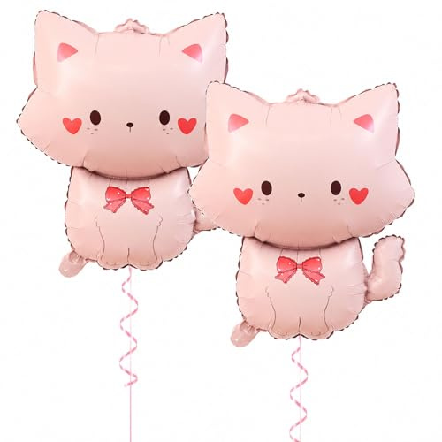 Fesnova Folienballon Katze, 2 Stück Rosa Katzen Ballons, 67 x 52cm Katzen Luftballon, Helium Luftballon Katz, für Katzens Geburtstag Deko, Hochzeit, Katze Deko