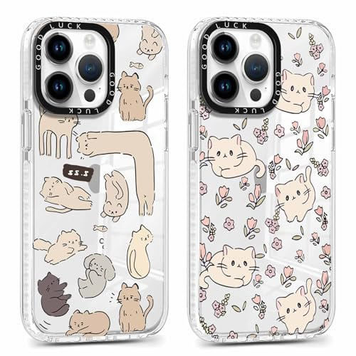 Foonary 2 Pack Cute Cat Print Phone Case for iPhone 14 Pro Max 6.7, Fashion Design Soft Slim Clear Case Shockproof TPU Bumper Protective Cover for Women Girls