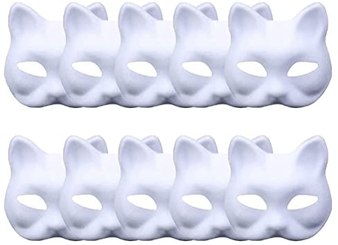 meioro DIY Weißes Papier Maske Zellstoff Blank Handgemalte Maske Persönlichkeit Kreative Freie Design Maske(10 Stück,Katze)