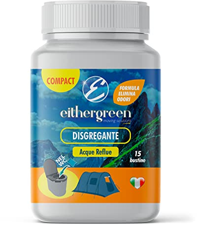 EITHERGREEN Compact - Desgregant élimine Les odeurs d'eaux usées - pour Toilettes et WC chiimiques Portables de Camping - 15 sachets de 15g