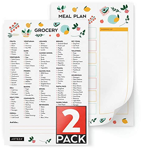 Arteza Essensplaner und Einkaufsliste Block für die ganze Woche, 2x Notizblock Magnetisch mit 60 Premium Seiten,15.24 x 22.86 cm, To Do Listen Block zum Aufhängen am Kühlschrank
