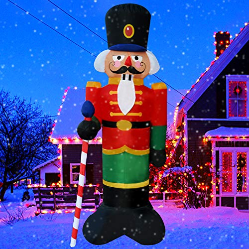 Seasonblow Aufblasbarer Weihnachts-Nussknacker, Hausschutz mit Süßigkeitenzepter Dekoration für Hof, Rasen, Garten, Zuhause, Party, drinnen und draußen