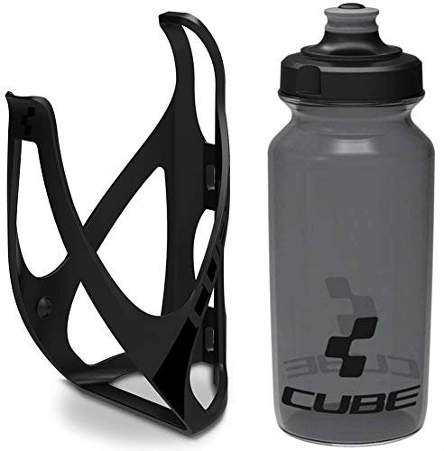 Cube HPP Cage - Stealth Black & Flow Bottle - Black, 500ml / Water Drink Flask Vessel Bidon Holder Mount Bracket Kit Lightweight Plastic Drinking Hydration Biking Bike Riding Frame Accessories