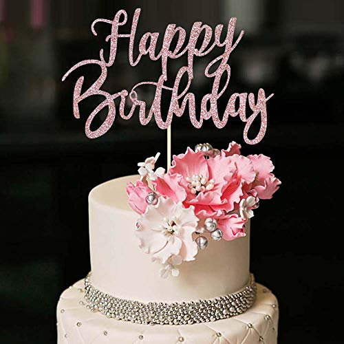 YUINYO YUINYO handgefertigter Glitzer Happy Birthday Kuchendekoration, Happy Birthday Kuchendekoration, Geburtstagsparty-Dekoration, Topper Papier Höchste Qualität, MS-327, rose gold