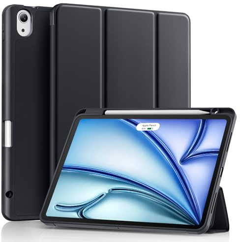 Akkerds for iPad Air 11 Inch Case, iPad Air 4th 5th Generation Case 10.9 | for M4 2026/M3 2025/M2 2024/2022/2020 with Pencil Holder, Slim Trifold Stand Protective Cover with Soft TPU Back, Black