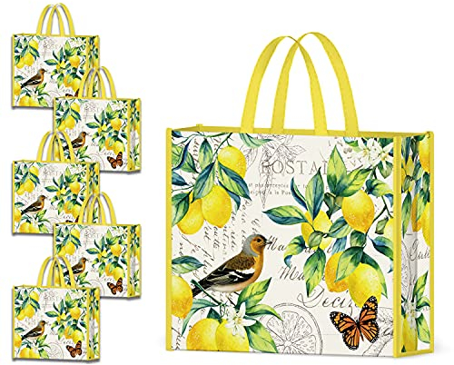 NymphFable 5 Stück Einkaufstasche Wiederverwendbare Zitronen Vogel Schmetterling Tote Bag Groß Tragetasche