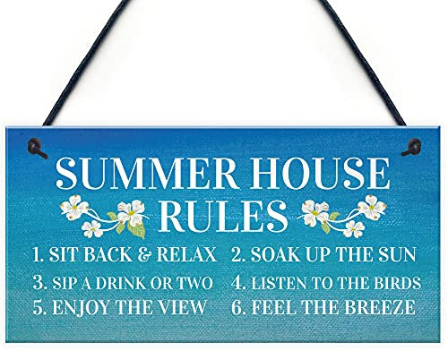 RED OCEAN Summer House Rules Hanging Garden Shed Sign Home Decor Sign For Garden