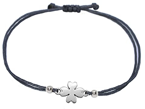 Selfmade Jewelry Armband Damen Kleeblatt Silber Größenverstellbares Glücksarmbändchen mit Klee Handmade Inkl. Geschenk-Verpackung (Silber - Dunkelblau)