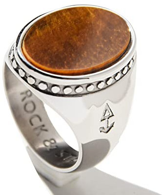 Rock and Steel Herren Ring Siegelring mit oval Tigerauge Stein, Silber Edelstahl (Silber, 55 (17,5 mm))