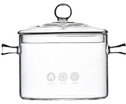 UPKOCH Heat Resistant Soup Pot Glass Cooking Pot Transparent Stew Pot Pan Instant Noodle Pot Noodles Bowls for Home Kitchen Restaurant (1 L with Bead Cover)